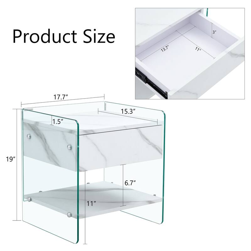 17.7" Modern Square Coffee Table with 1 Drawer and Tempered Glass Legs for Living Room