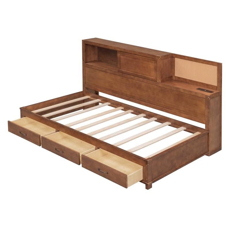 Modern Wooden Daybed with 3 Storage Drawers and USB Ports