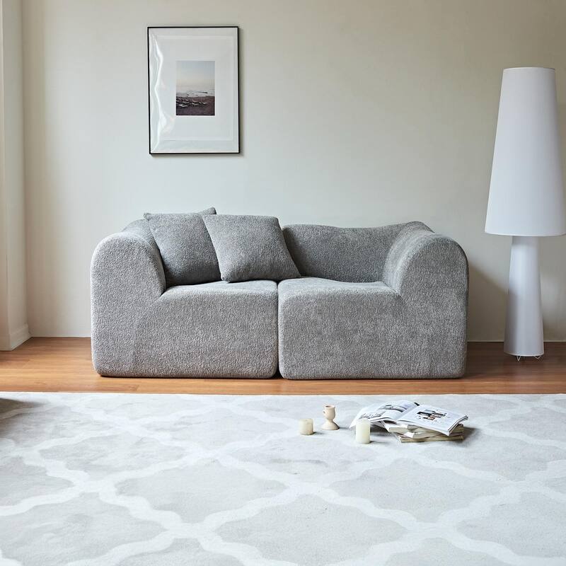 Minimalist Accent Sofa Loveseat Couch with 2 Throw Pillows, 2-Seater Couch for Living Room Apartments