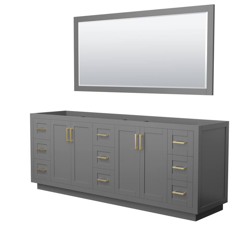 Miranda Double Bathroom Vanity Cabinet, 70-Inch Mirror - 84-Inch Double - Dark Gray, Brushed Gold Trim, No Top