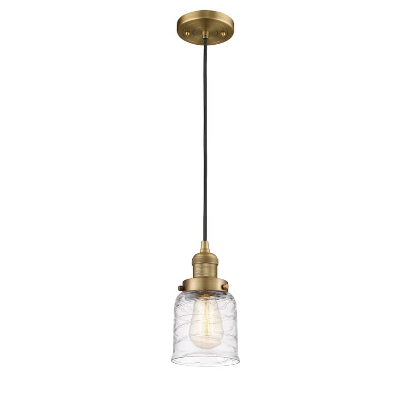 Innovations Lighting Franklin Restoration Bell - 1 Light 5" Cord Hung Mini Pendant - Deco Swirl/Brushed Brass