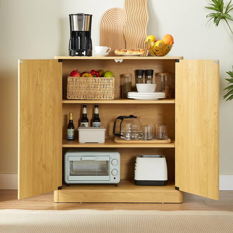 34.3" modern wavy sideboard, curved contour design storage cabinet, 2-door cabinet with storage function for kitchen