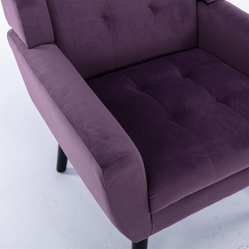 Lavender PUrple Velvet Modern 29.53" Upholstered Buttons Tufted Accent Chair with Black Solid Wood Legs