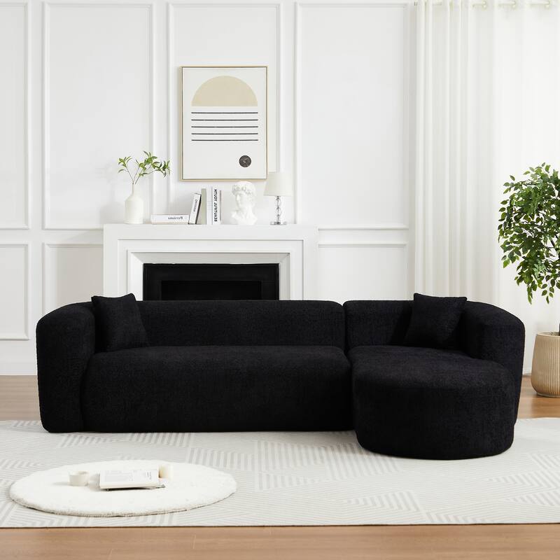 L-Shaped Modular Sectional Sofa, Comfy Chenille Boneless Cloud Couch, Corner Deep Seat Sofa with 2 Throw Pillows