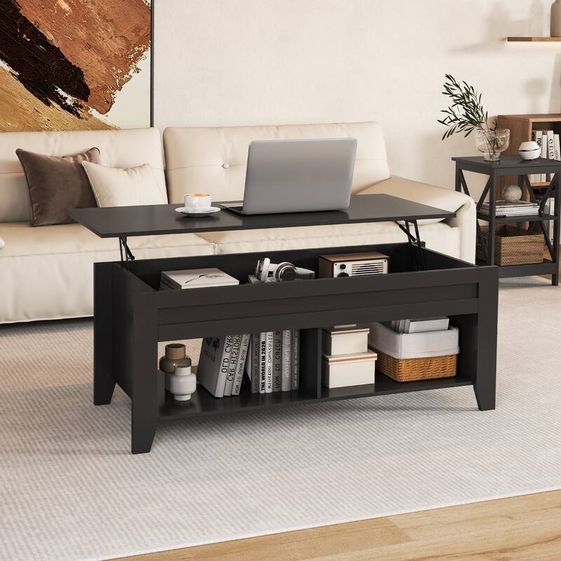 Yaheetech Rectangular Lift-Top Coffee Table with 2 Open Shelves,47.5"