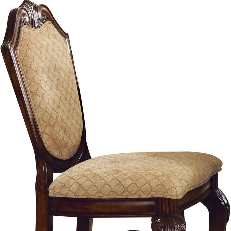 HomeRoots Set of Two 24" Beige and Espresso Fabric and Solid Wood Counter Height Bar Chairs