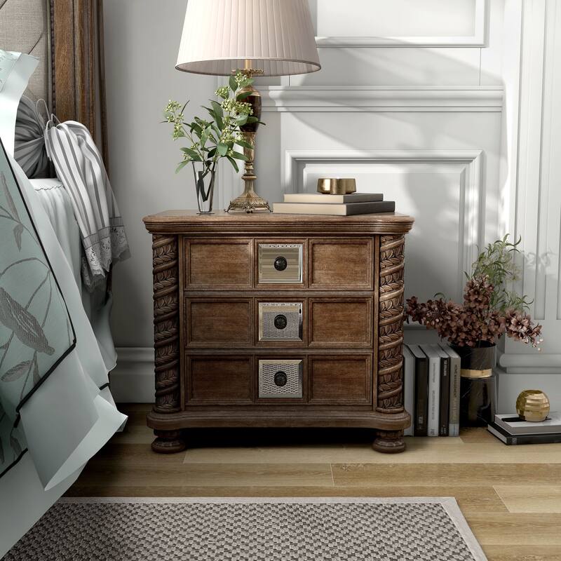 Cimarron Transitional Natural Wood 3-Drawer Nightstand by Furniture of America