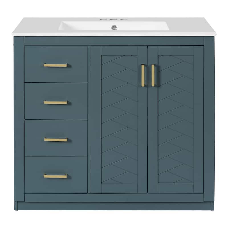 GDFStudio - Briarwick Modern Freestanding Double Bathroom Vanity Set with Ceramic Sinks, Drawers & Soft Closing Doors - 72'W