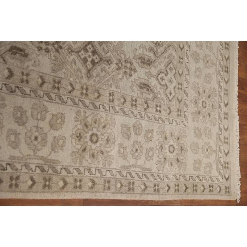 Geometric Oushak Oriental Area Rug Handmade Wool Carpet - 8'10"x 11'11"