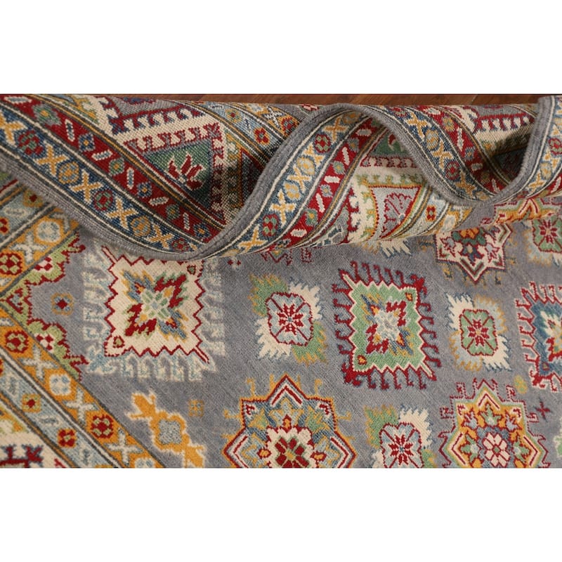 Traditional Grey Kazak Area Rug Handmade Wool Carpet - 5'1" x 6'11"