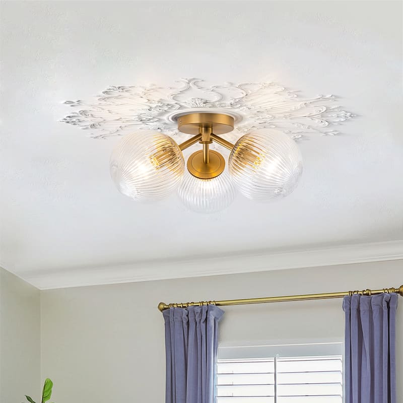 Modern 3-Light Semi Flush Mount With Opal Glass Shade