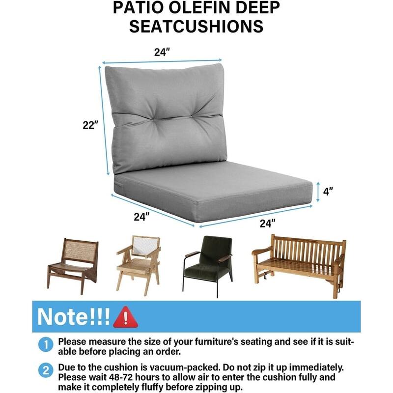 WINSOON 24x24 Inch Outdoor Deep Seat Cushion Set,Waterproof and Resistant Set Of 2