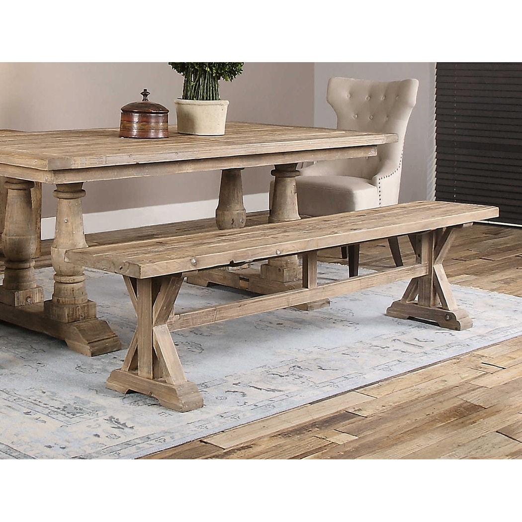 Uttermost Stratford 19" x 76" Solid Wood Farmhouse Trestle Base Dining