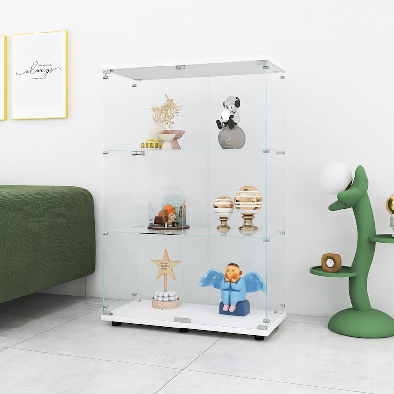 3 Shelves Floor Standing Glass Display Cabinet with Door