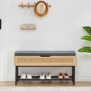 Natural Rattan 40in Storage Chest, Storage Bench Organizer for Entryway ...