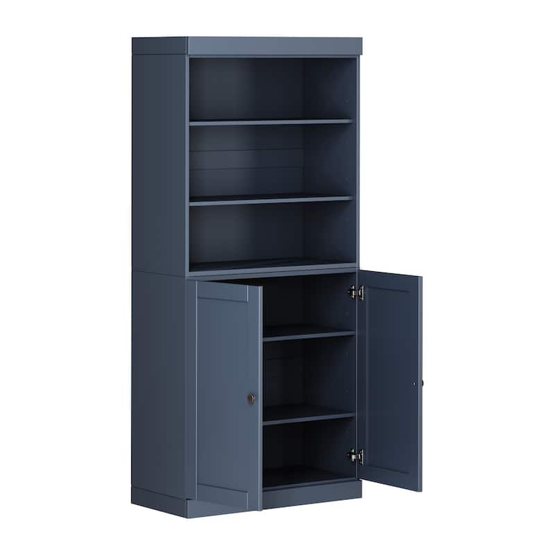 100% Solid Wood 6-Shelf Bookcase with Optional Doors by Palace Imports - 2 Dr Wood - Antique Blue