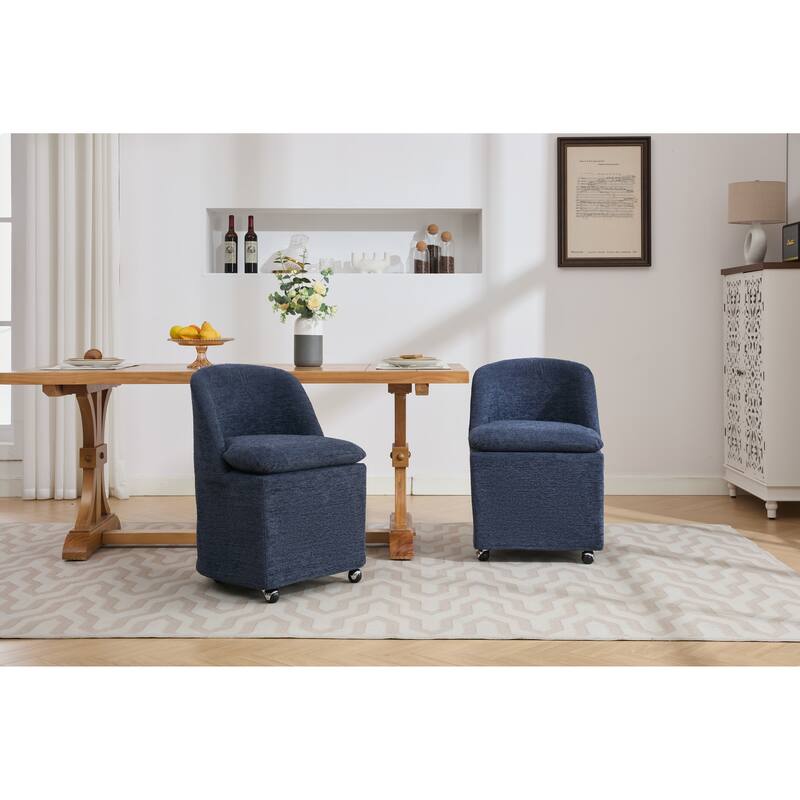 Upholstery Dining Chairs With Universal Wheels Set of 2