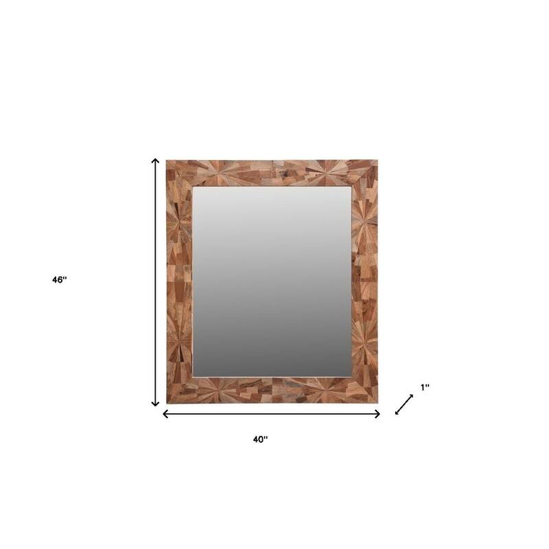 HomeRoots 46" Brown Solid Wood Geometric Starburst Framed Accent Mirror