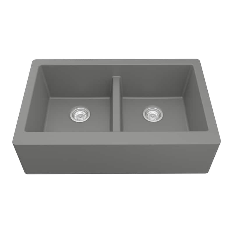Karran Farmhouse Apron Front Quartz Double Bowl Kitchen Sink Kit