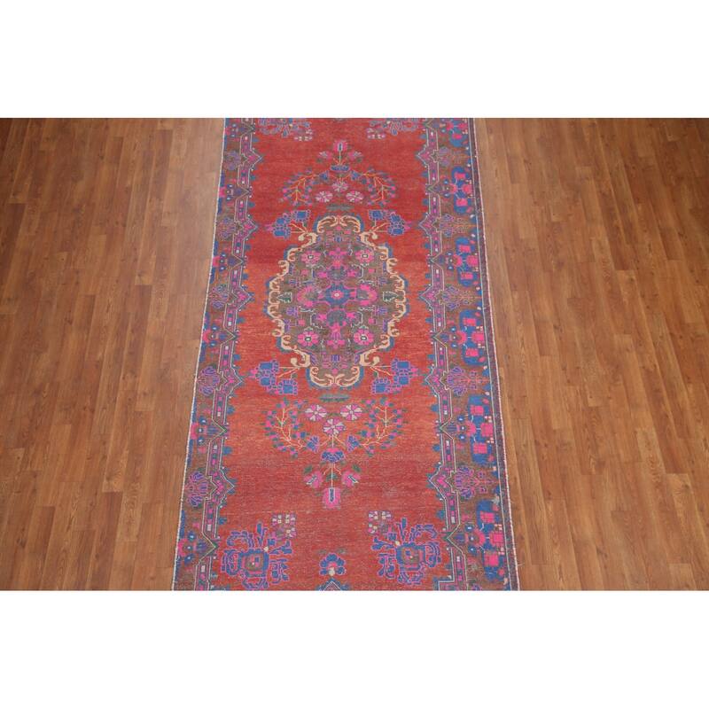 Hand Knotted Oriental 100% Wool Carpet Traditional Medallion Red Tabriz Runner Rug - 10' 4'' X 4' 4''