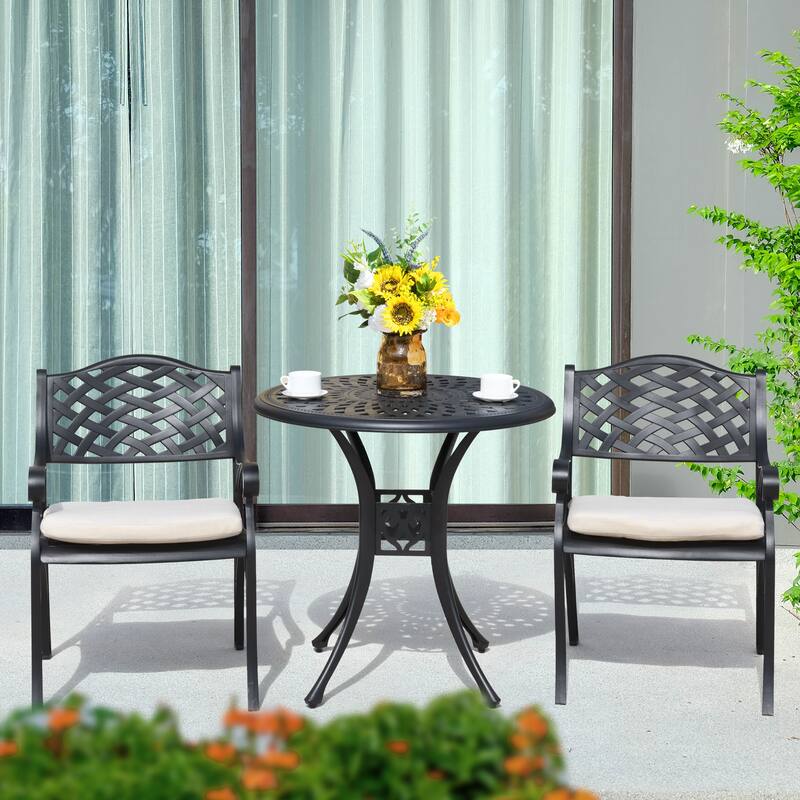 Outdoor 31'' Round Cast Aluminum Bistro Table with 1.97'' Umbrella Hole