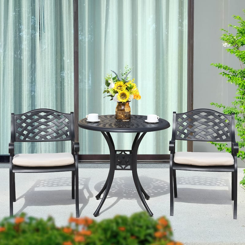 Outdoor 31'' Round Cast Aluminum Bistro Table with Umbrella Hole