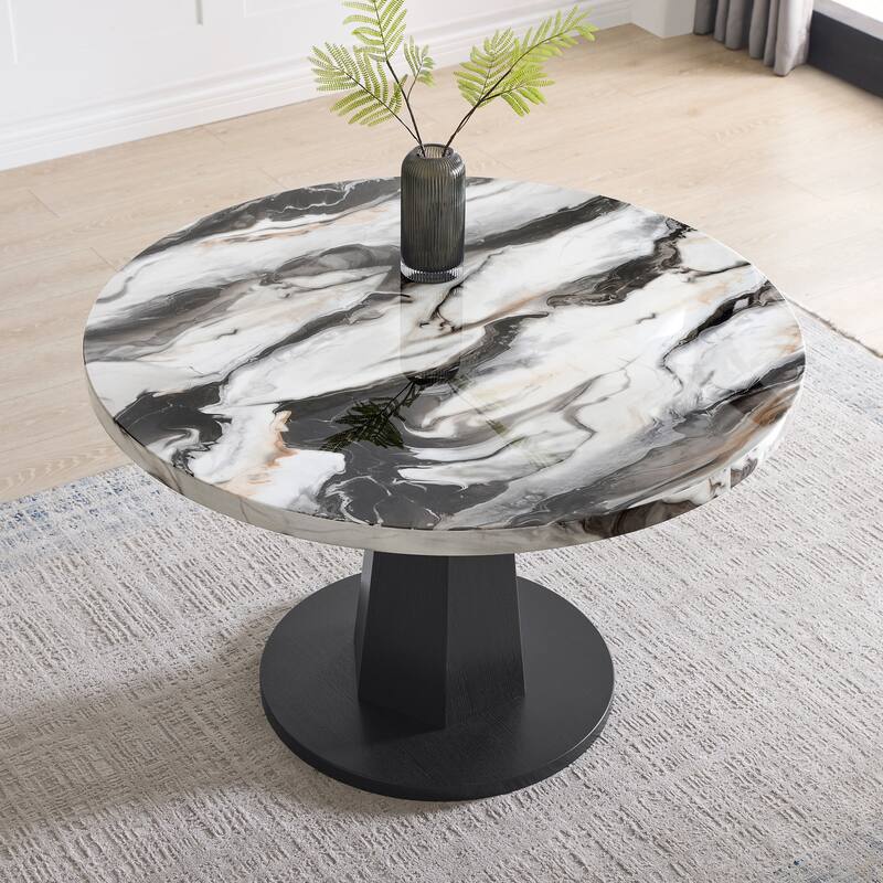 Roundhill Furniture Cavira 5-Piece Modern Dining Set, Round Faux Marble Dining Table with Four Chairs