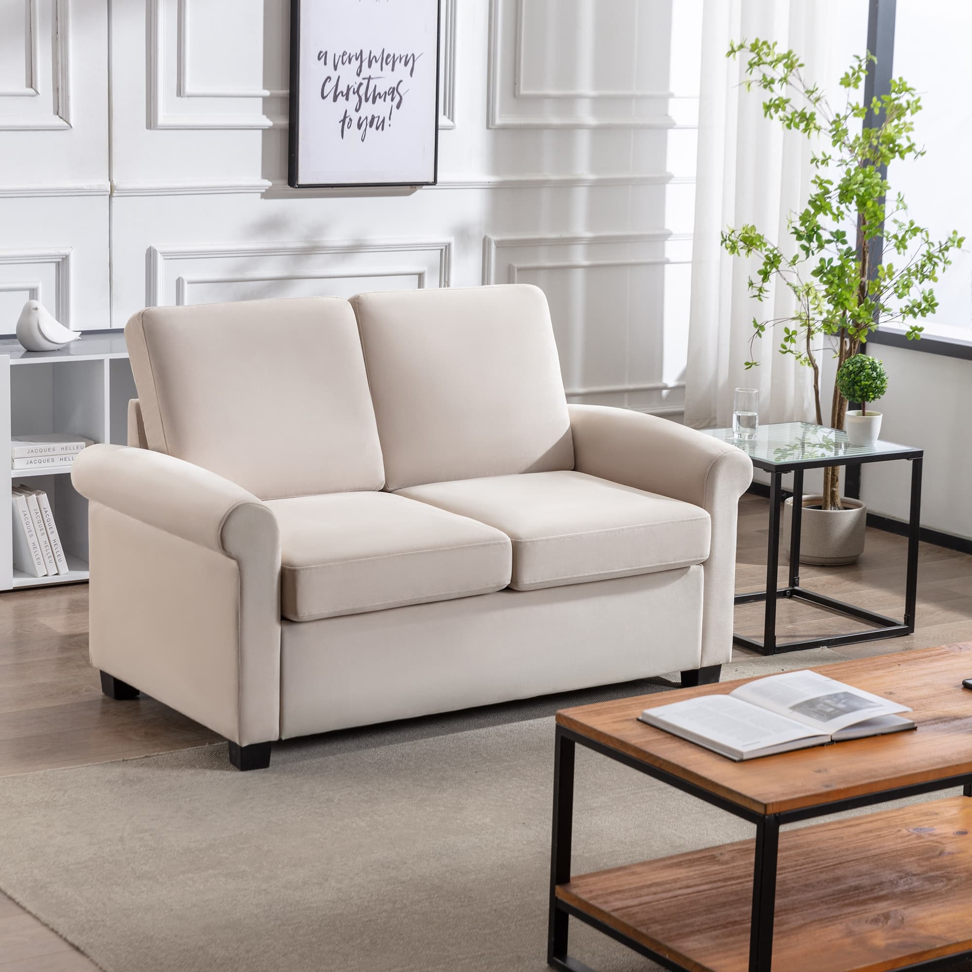 Modern Velvet Upholstered Loveseat Sleeper Sofa Bed 2in1 Pull Out