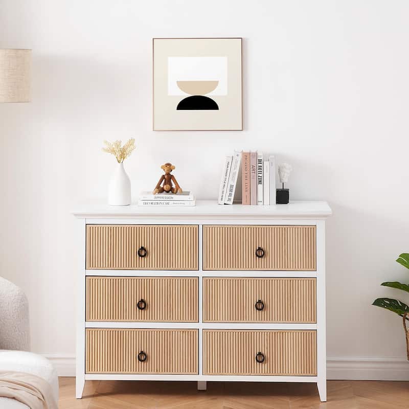 Dresser for Bedroom,Wooden Dresser with 6 Drawers - Natural