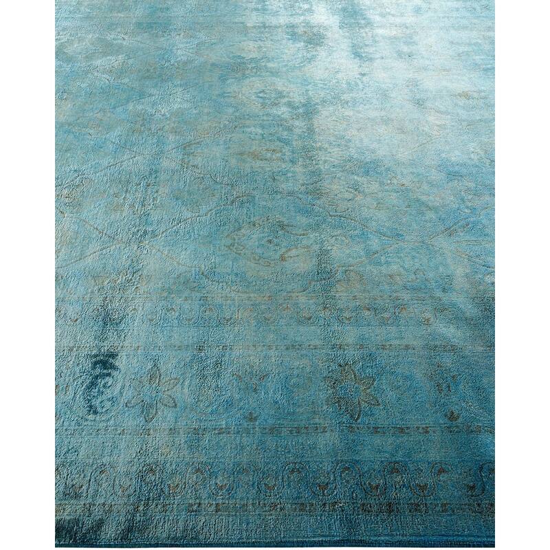 Overton Hand Knotted Wool Vintage Inspired Modern Contemporary Overdyed Blue Area Rug - 8' 2" x 9' 10"