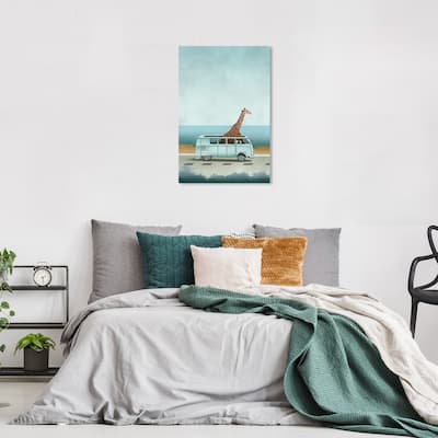 Wynwood Studio Canvas Animals Going to Swim Blue and Ochre Bohemian & Eclectic Wall Art Canvas Print