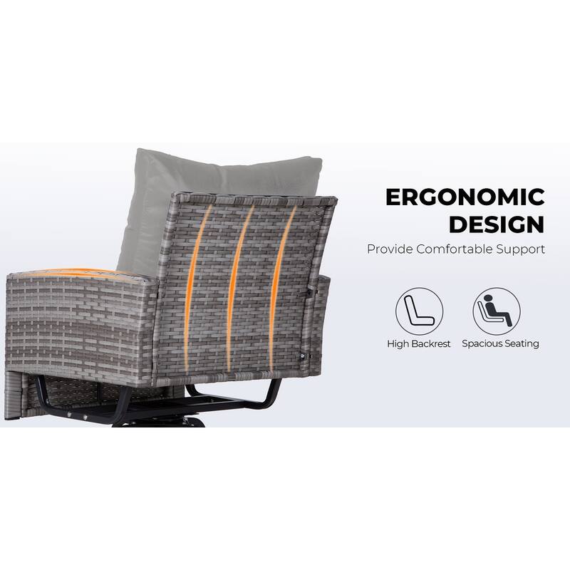 3-Piece Wicker Patio Furniture Set Rattan Swivel Chairs with Coffee Table