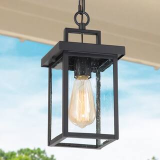Modern 1-Light Black Outdoor Light Patio Exterior Lantern Pendant - L 6"x W 6"x H 10.5"
