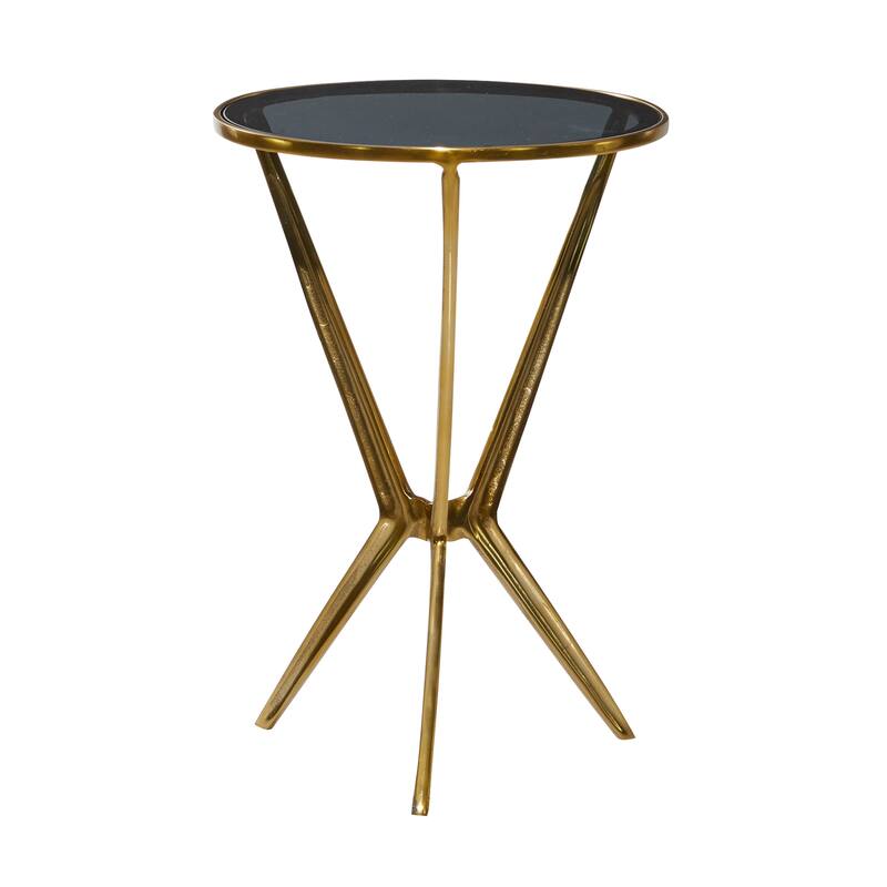 Aluminum Metal or Teak Wood Accent Table with Shaded or Clear Glass Top - Gold or Silver - Roche River Decor