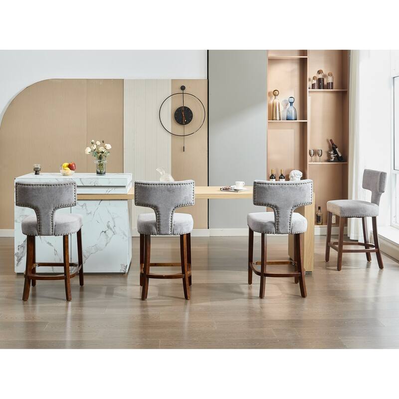 GDF Studio - Arlena Linen Upholstered Counter Height Stools with Curved Wing Back and Copper Nailhead Trim (Set of 2)