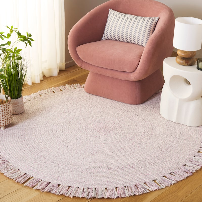 SAFAVIEH Handmade Braided Lindite Wool Rug - 3' Round - Ivory/Pink