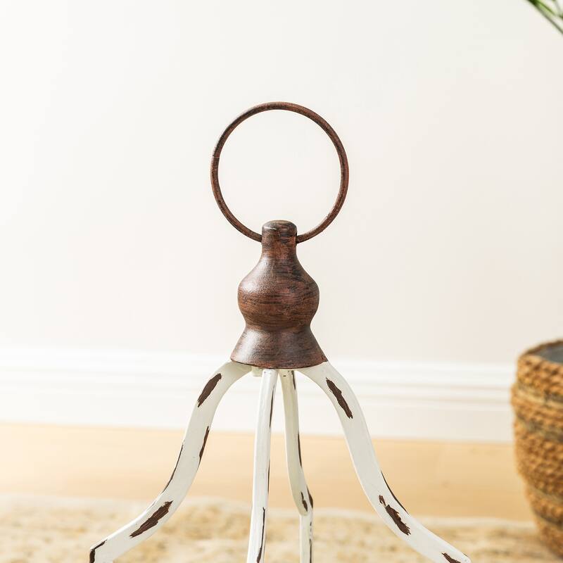 Glitzhome 16.50"H Modern Farmhouse Small Antique White Metal Lantern Candle Holder