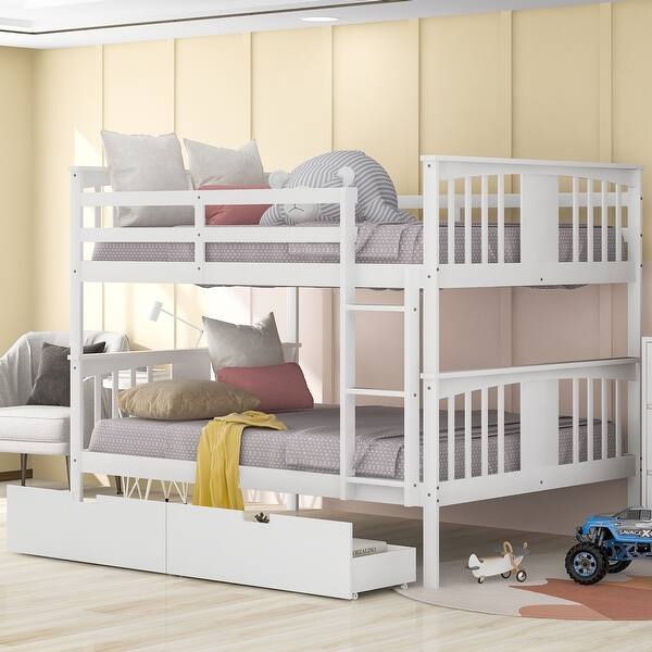 slide 2 of 23, Full over Full Wooden Bunk Bed with Drawers and Ladder - Perfect for Bedrooms and Guest Rooms White