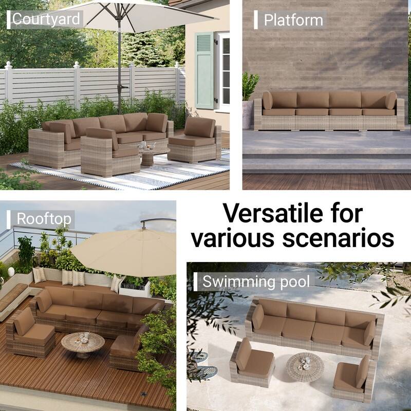14-Piece Patio Furniture Sofa Cushions, 6-Seater Outdoor Cushion Set (Only Include Cusions，Not Sofa） - 25.6*25.6*4in