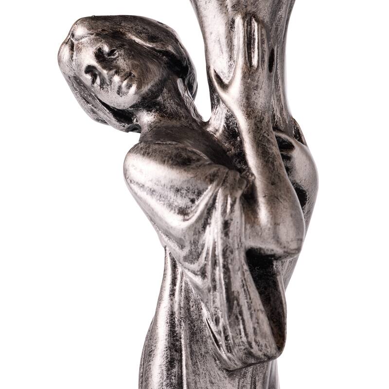 Parisian River of Goods Antique Silver Polyresin and Stained Glass Bell Shade 24-Inch Table Lamp - 12" X 12" X 24"