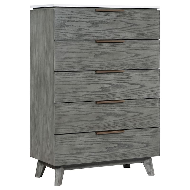 Nathan Mid-Century Modern Wood 5-drawer Bedroom Chest Grey