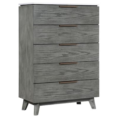 Nathan Mid-Century Modern Wood 5-drawer Bedroom Chest Grey