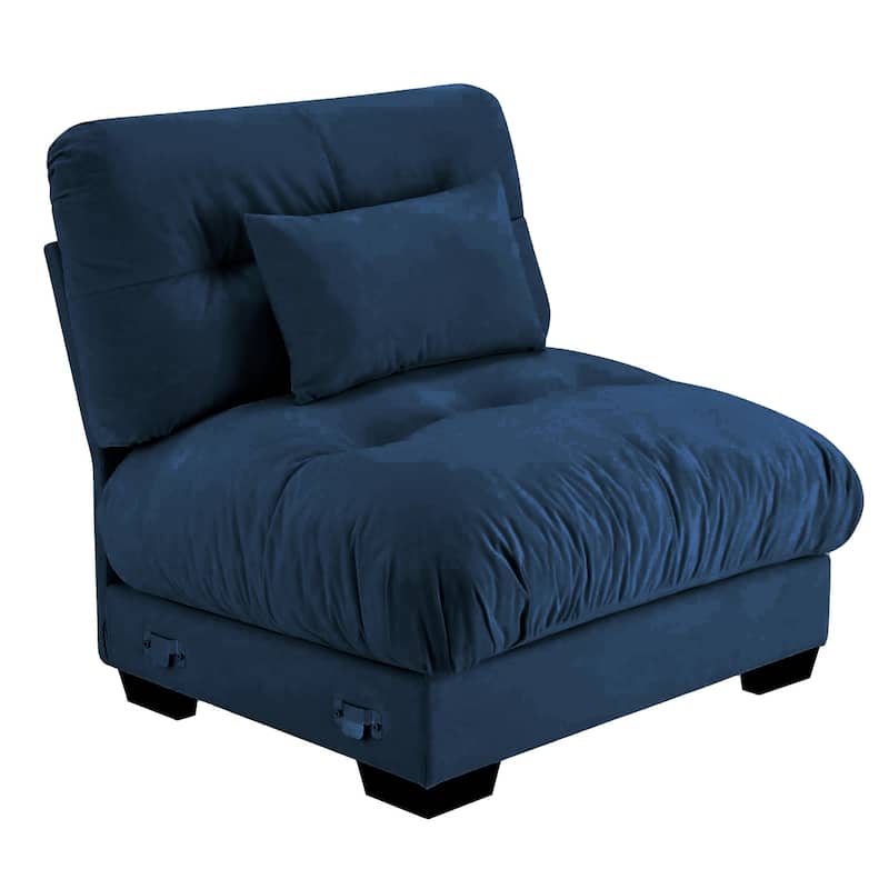 Velvet Upholstered Armless Sofa Chair with 1 Pillow