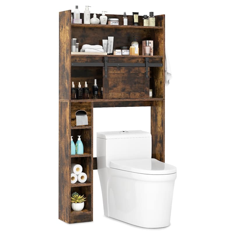 Gymax Over The Toilet Storage Cabinet w/ Sliding Barn Door Adjustable - Brown