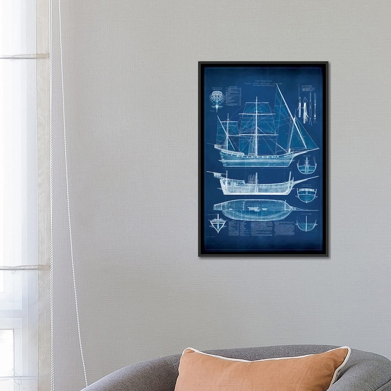 iCanvas "Antique Ship Blueprint I" by Vision Studio Framed Canvas Print
