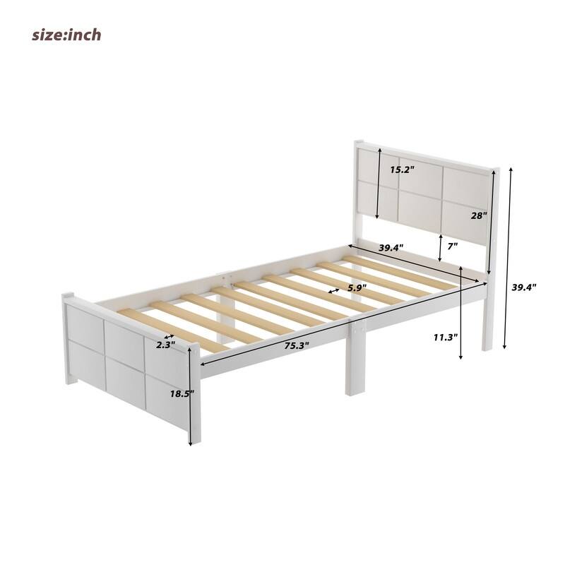 AOOLIVE Platform Bed with Headboard and Footboard, Twin, White