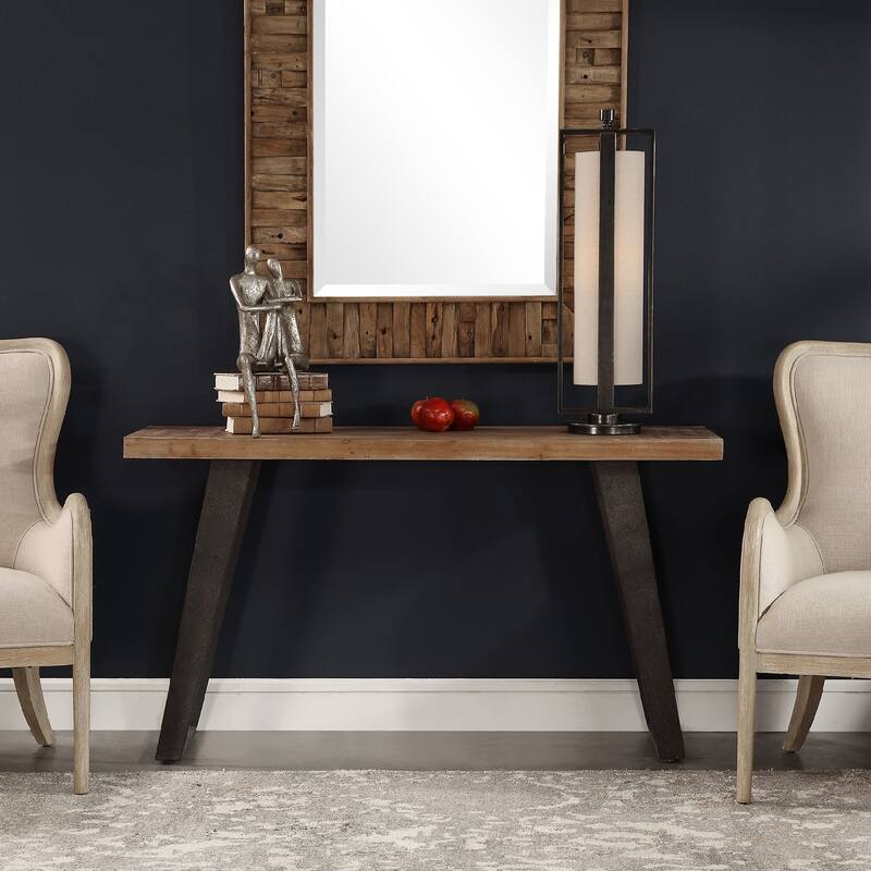 51.75" Brown Wood Industrial Console Table with Metal Legs