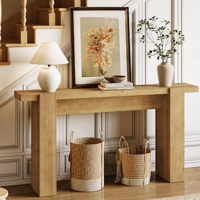 67-Inch Solid Wood Console Table for Entryway, Natural Brown - 67" L x 11.81" W x 32.28" H