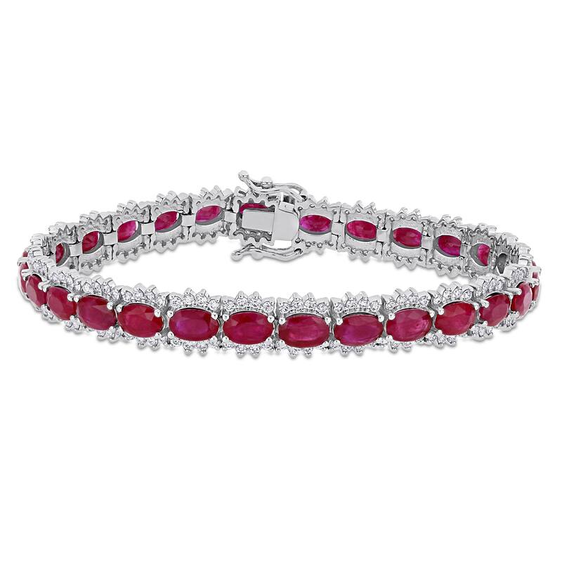 Miadora 14k Gold Multi-Color Gemstone and Diamond Bracelet - Red