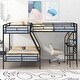 preview thumbnail 1 of 15, L-Shaped Twin over Full Metal Loft Bed with Built-in Desk,Concise Design Black